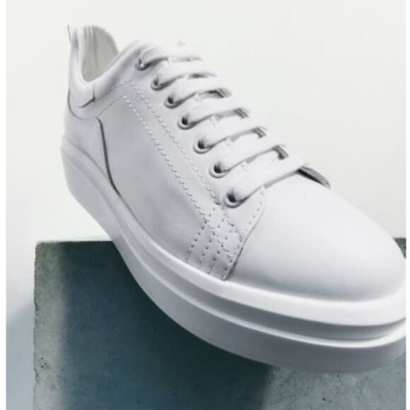 Zara Athletic Leather Lace Up Platform Sneakers Shoes White Size 40 - Picture 5 of 11